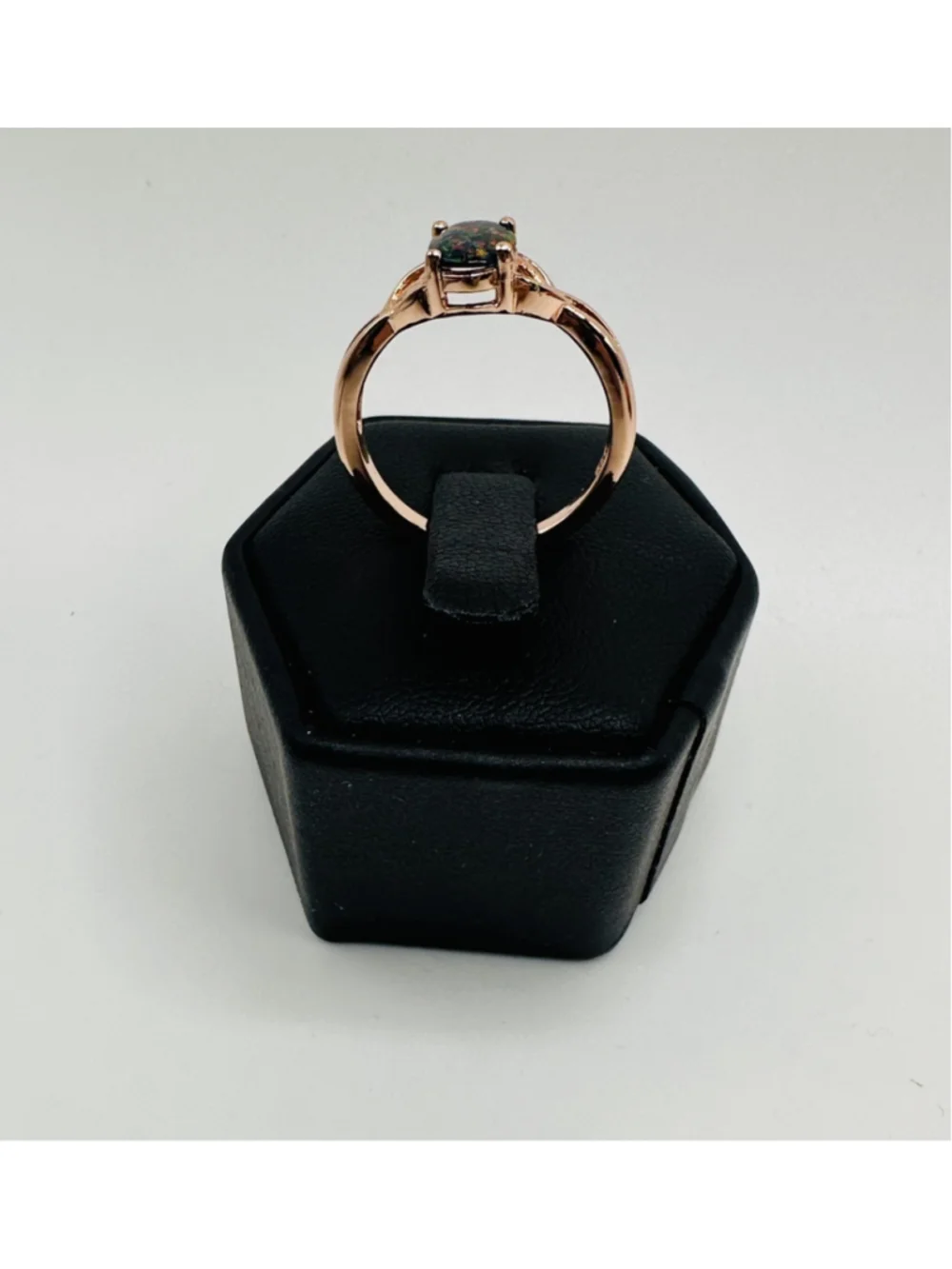 925 Sterling Silver Rose Gold Ring SIZE 7 Stone Multicolor Black Lab Opal NWT
